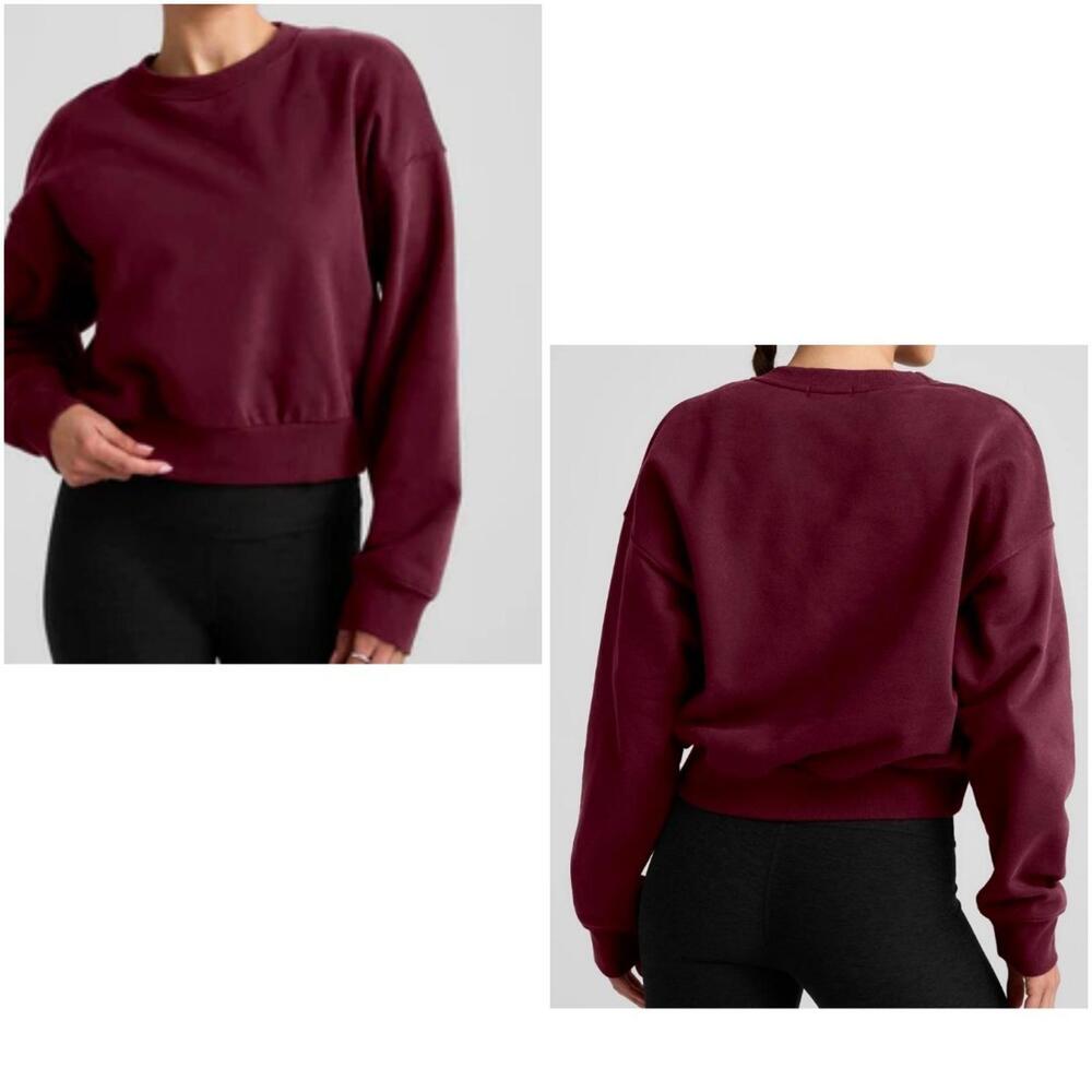 Beyond Yoga LuxeFleece Crewneck Sweatshirt Light Drk Cherry Medium NWT